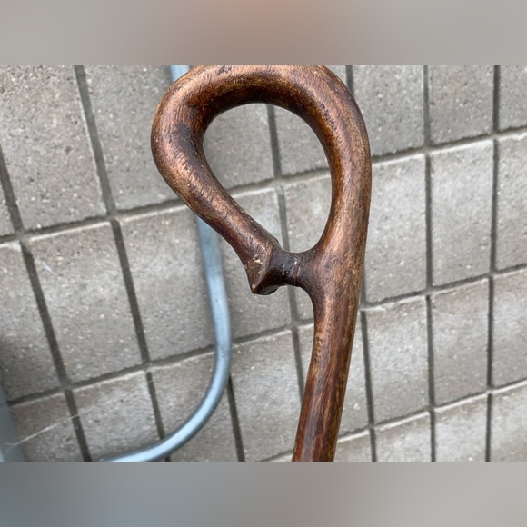Early 20th Century Antique Wooden Loop Handle Tool Ended Walking Stick Cane - Picture 6 of 16
